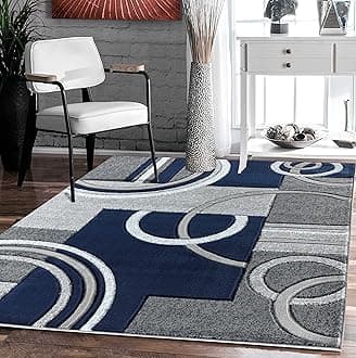 Area Rug Modern Soft Hand Carved Contemporary Floor Carpet with Premium Fluffy Texture for Indoor Living Dining Room and Bedroom Area (4x6, Navy)