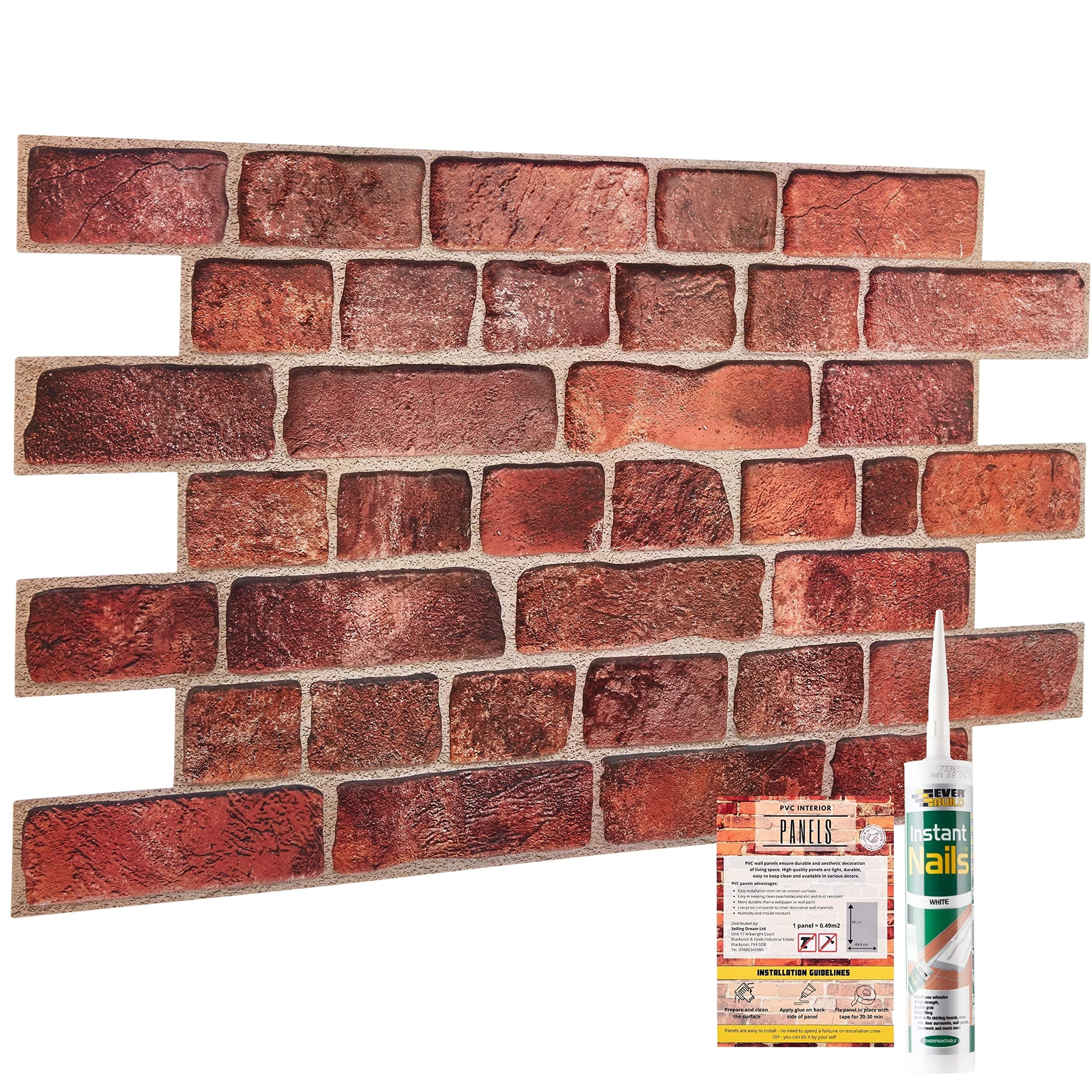 Brick Effect Wall Panels - Set of 4 Panels 1.88 m² | 20.27 ft² - Universal Use Decorative Classic Red Bricks 3D Texture PVC Plastic Cladding Slate Panelling Tiles for Interior Walls