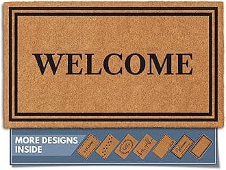 Barnyard Designs Natural Coco Coir Heavy Duty Backing Doormat - Large Cute Non-Slip Front Door Welcome Mat for Outside Entrance or Porch Entry, Brown (17x30, Welcome)