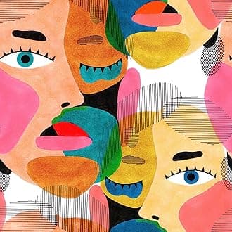 Modern Art Peel and Stick Wallpaper,300*45cm Abstract Colorful Human Face Pattern Contact Paper Removable Waterproof Wallpaper Decorative Vinyl Self Adhesive Wallpaper for Living Room Bedroom