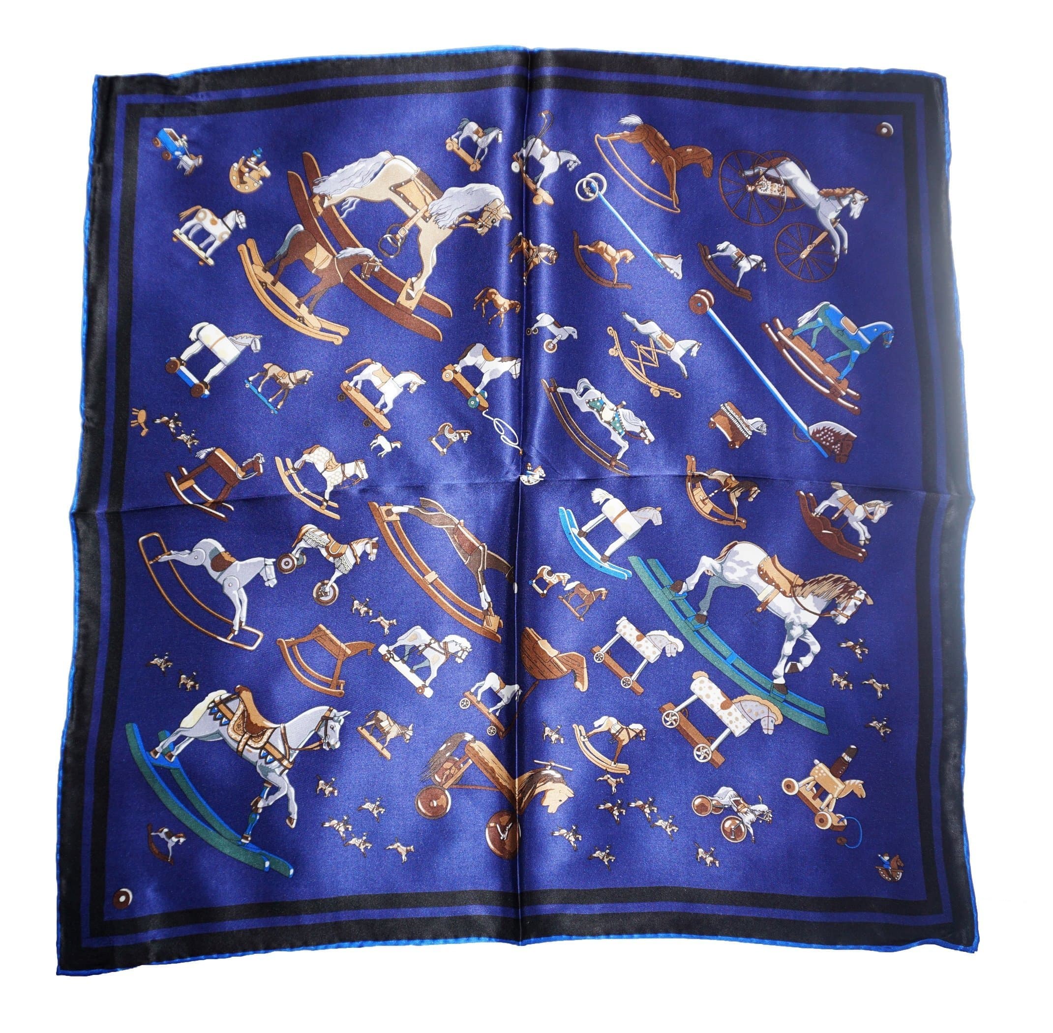100% Silk Scarf Shawl, Small Square, 20 Inch X 20 Inch (Diamond Blue Carousel)