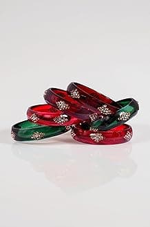 Glass bangles Kada set/Red Green Mehrun color for women (set of 6)