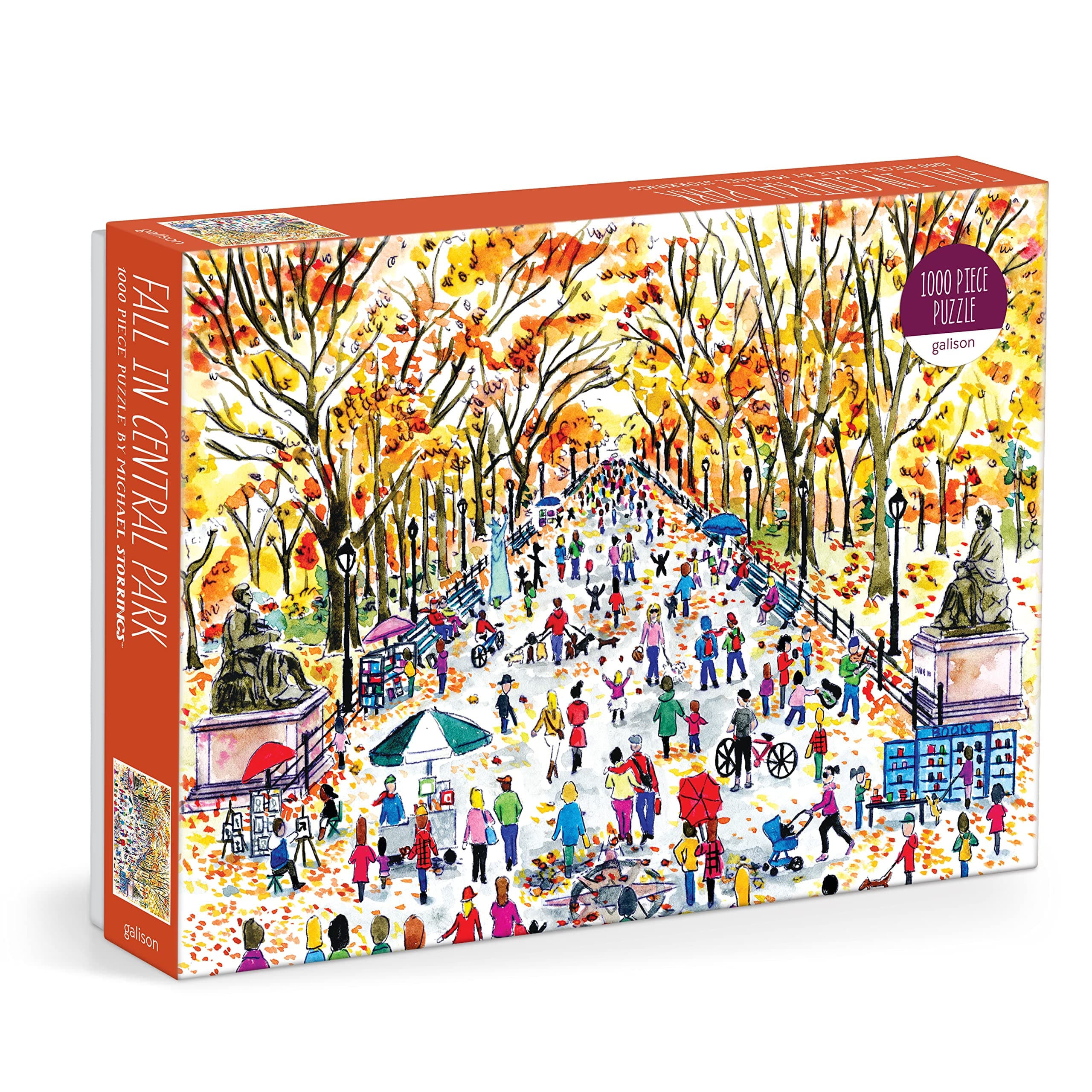 Galison Michael Storrings Fall in Central Park – 1000 Piece Puzzle Fun and Challenging Activity with Bright and Bold Artwork of Central Park During Autumn for Adults and Families