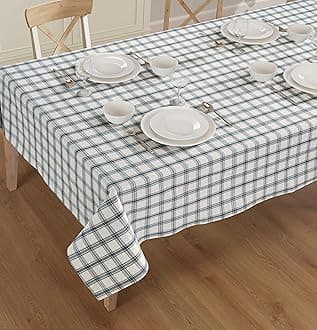 Rectangle Table Cloth - Table Cover - Cotton Mitered Stitched - Checks Table Covers for Kitchen Dining, Wedding, Decorations, & Parties - 60x104 in - Blue Plaid