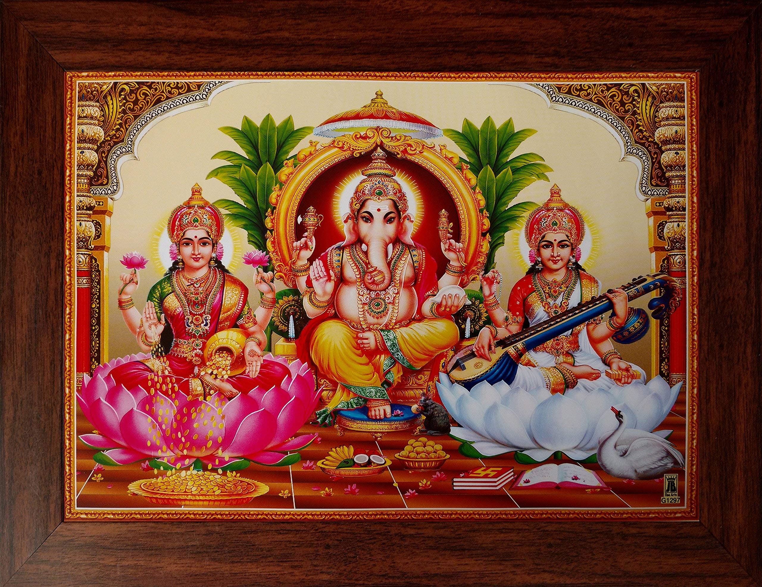 Lakshmi Saraswathi Ganesha Photo Frame (Multicolour)