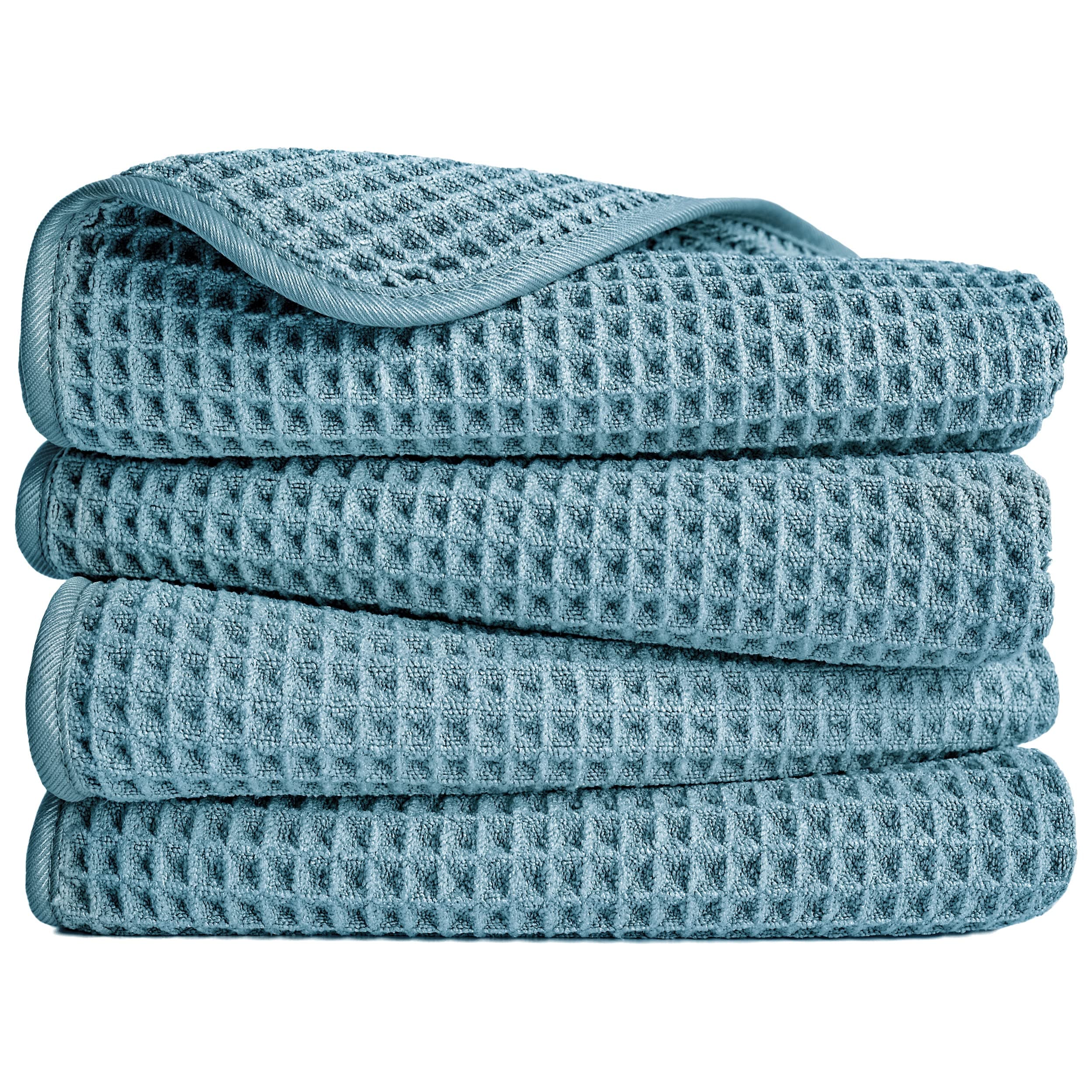 POLYTE Microfiber Lint Free Hand Towel, 16 x 30 in, 4 Pack (Green, Waffle Weave)