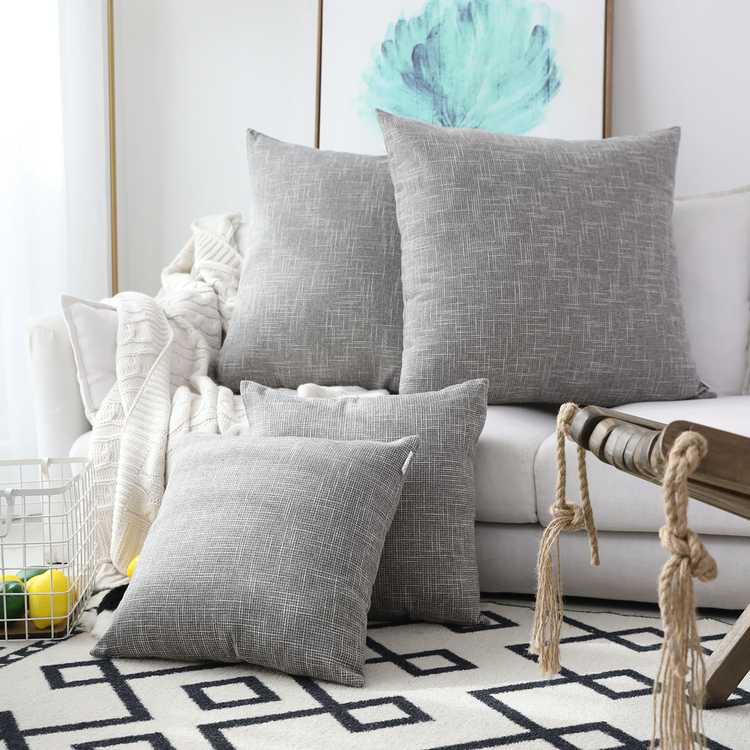 Kevin Textile Decorative Linen Throw Pillow Covers Cushion Case New 2 Tone Star Boho Farmhouse Pillowcases Decorative Cushion Covers for Couch Bed Sofa(26 x 26 Inch,Grey) Set of 2