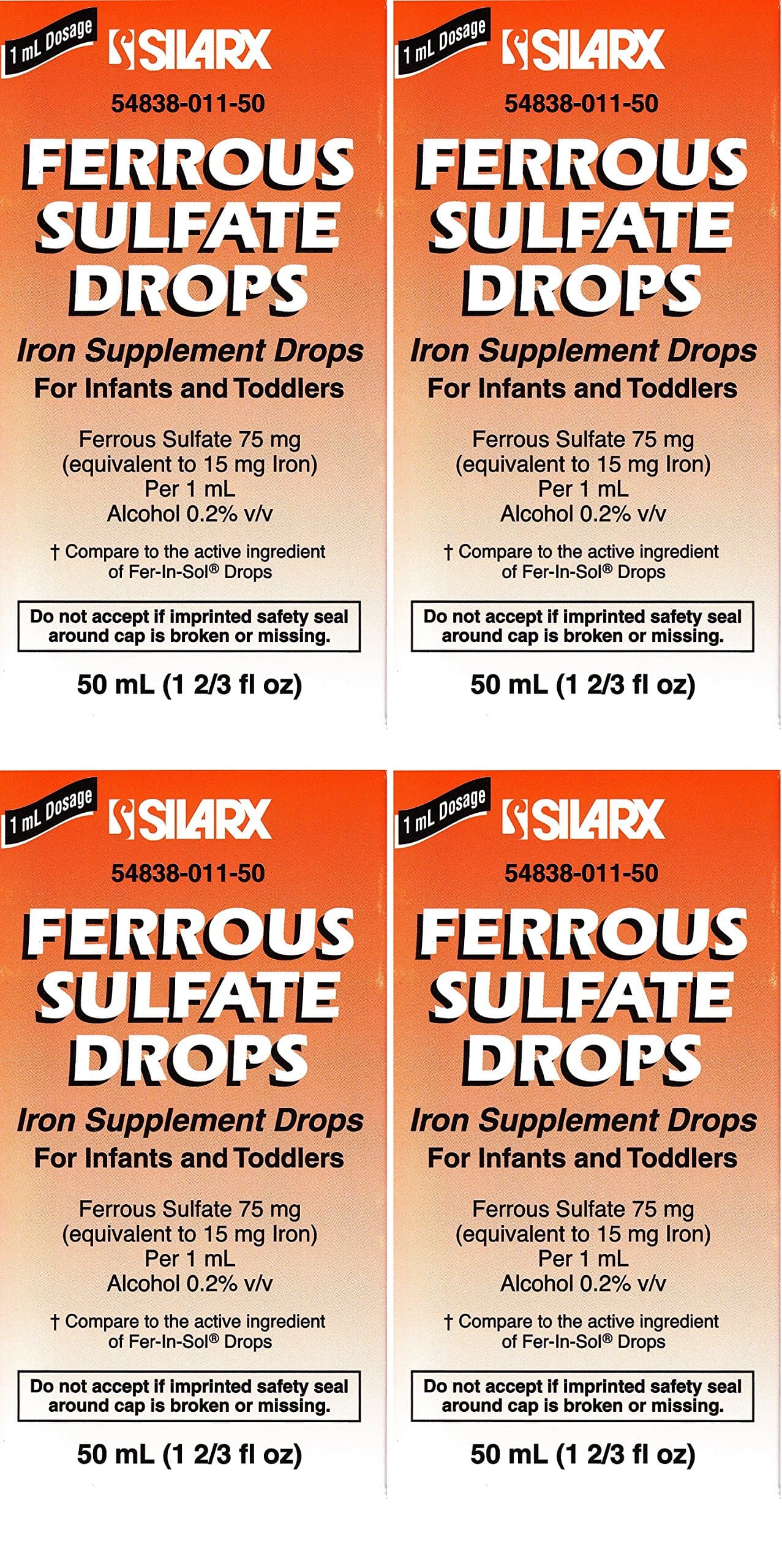 Ferrous Drops Iron Supplement Peppermint Flavor Generic for Enfamil Fer-In-Sol Iron Supplement Drops for Infants, Toddlers & Children Measuring Dropper Included 50 ml per Bottle Pack of 4