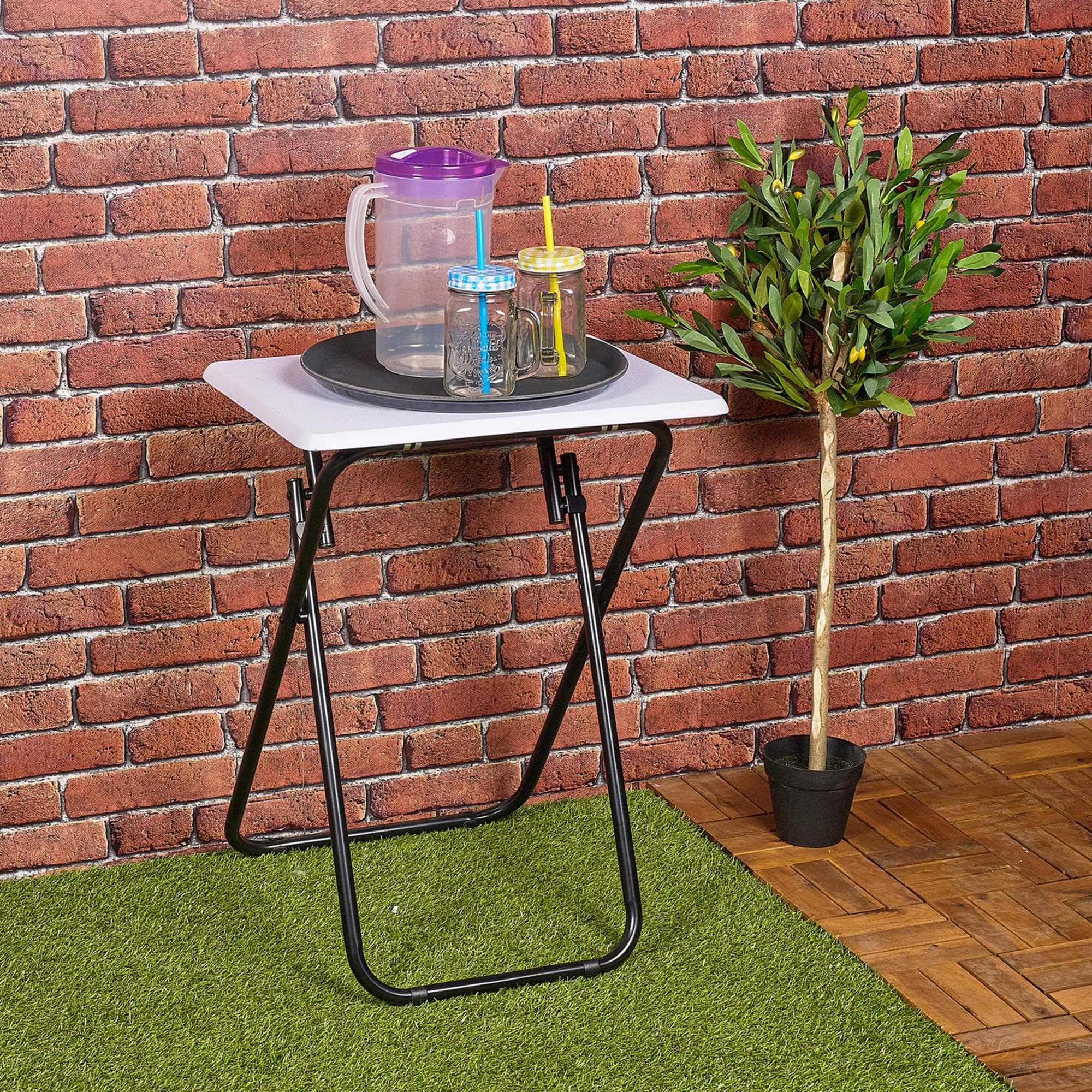 URBNLIVING Metal Legs Folding Side Coffee Table (White, Small)