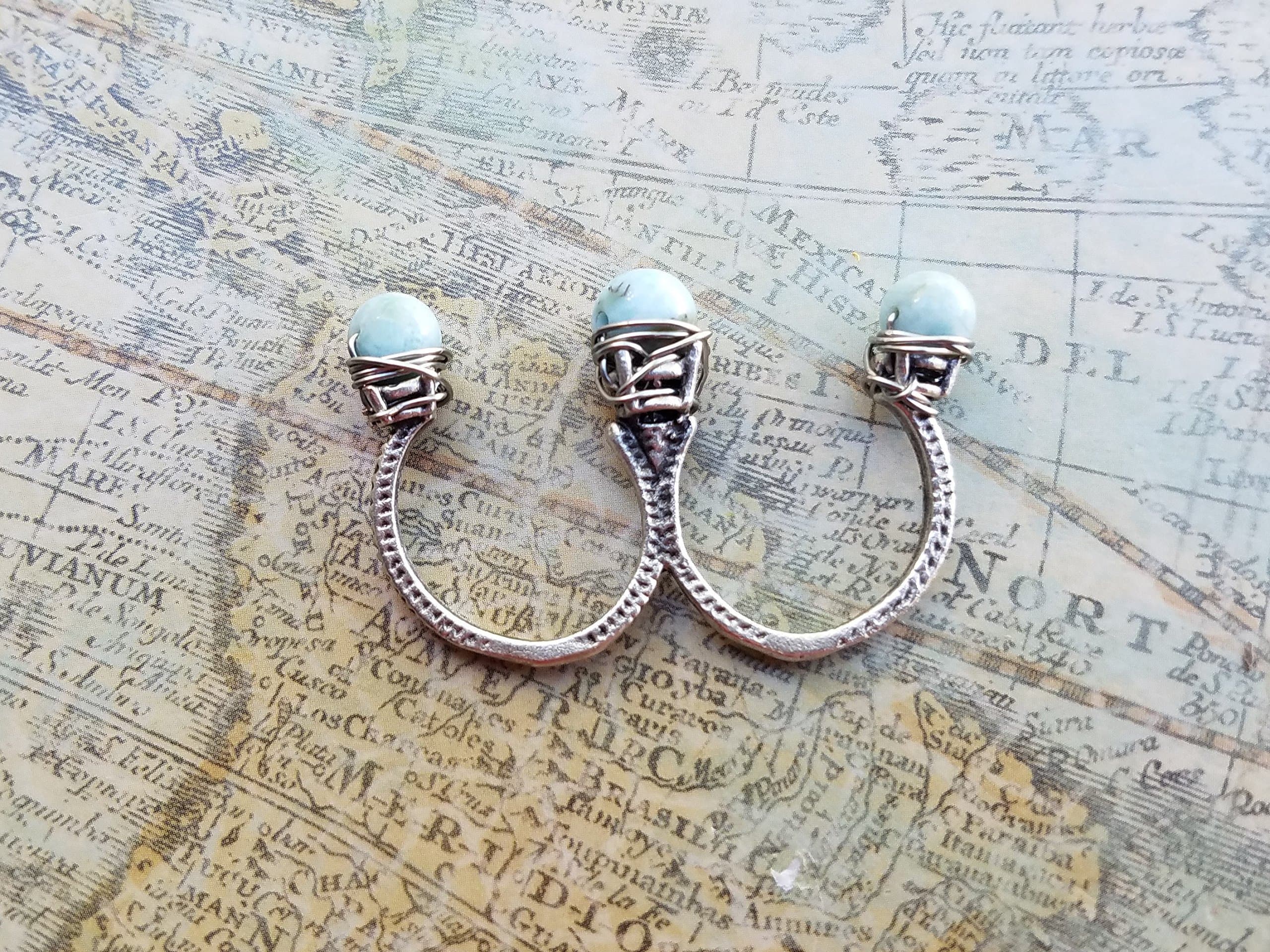 2 Finger Ring, Genuine Caribbean Larimar Statement Ring, Larimar Ring, Two Finger Ring, Statement Ring, Multi Finger Ring