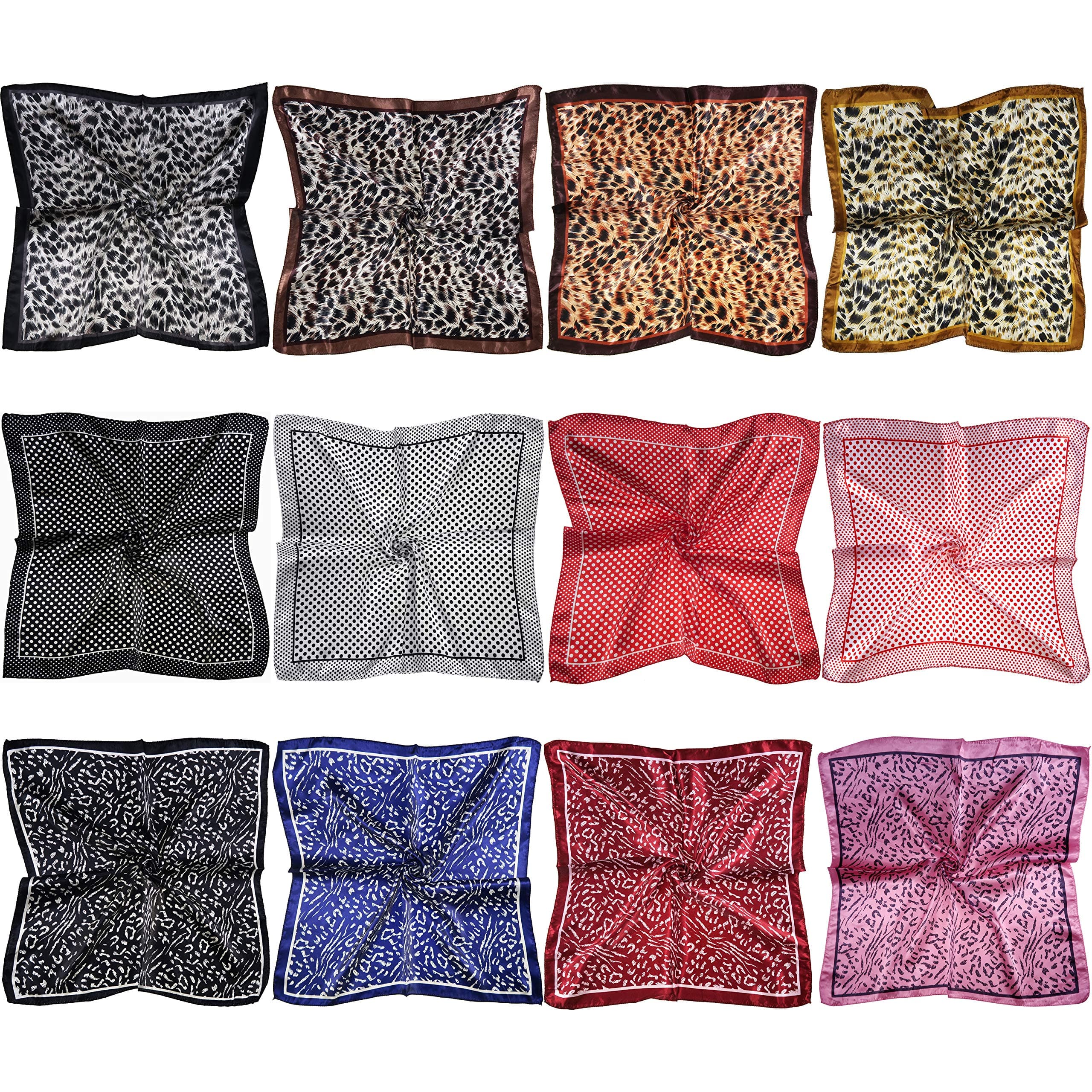 12 Set Mixed Designs Small Square Satin Womens Neck Head Scarf Scarves Bundle