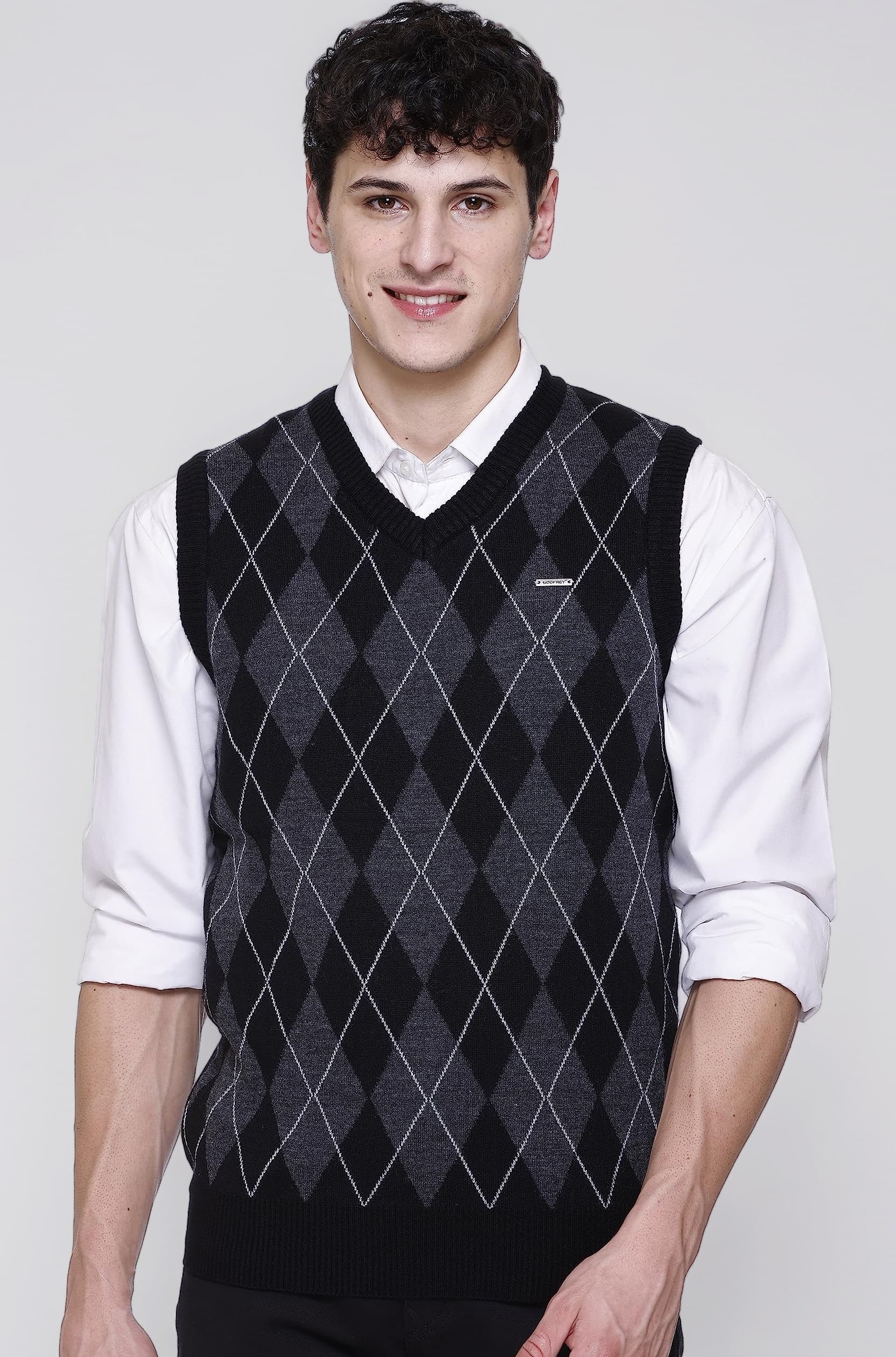 Woolen V Neck Sleeveless Half Sweater for Man Winter Pullover