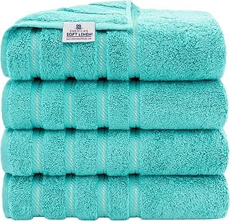 American Soft Linen Luxury 4 Piece Bath Towel Set, 600 GSM 100% Cotton Turkish Bath Towels for Bathroom, 27x54 in Large Bathroom Shower Towels, Turquoise Blue