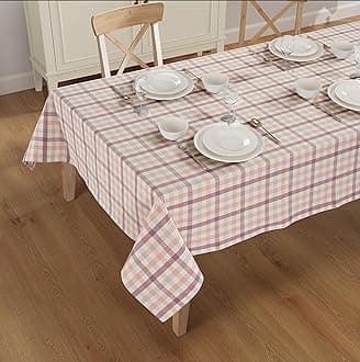Multicolor Check Tablecloth. 100% Ring Spun Mitered Stitched Cotton Tablecloth in Size (60x84 inches). Rectangle/Oblong Color : Rose - Dark Pink