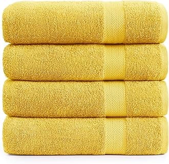 LANE LINEN Cotton Bath Towels Pack of 4 (28"x54") - 100% Ring Spun Cotton Bathroom Towel Set - Durable, Quick Drying, Extra Soft & Absorbent Yellow Bath Towels - Suitable for All Skin Types - Mimosa