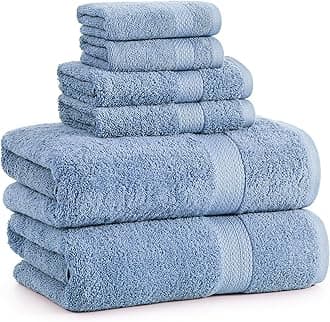 LANE LINEN 100% Cotton Premium Bathroom Towels Set - 6 Pieces - Ring Spun, Quick Dry, Super Soft & Highly Absorbent - 2 Bath, 2 Washcloths, 2 Hand Towels for Bathroom - Pre Shrunk - Cerulean Blue