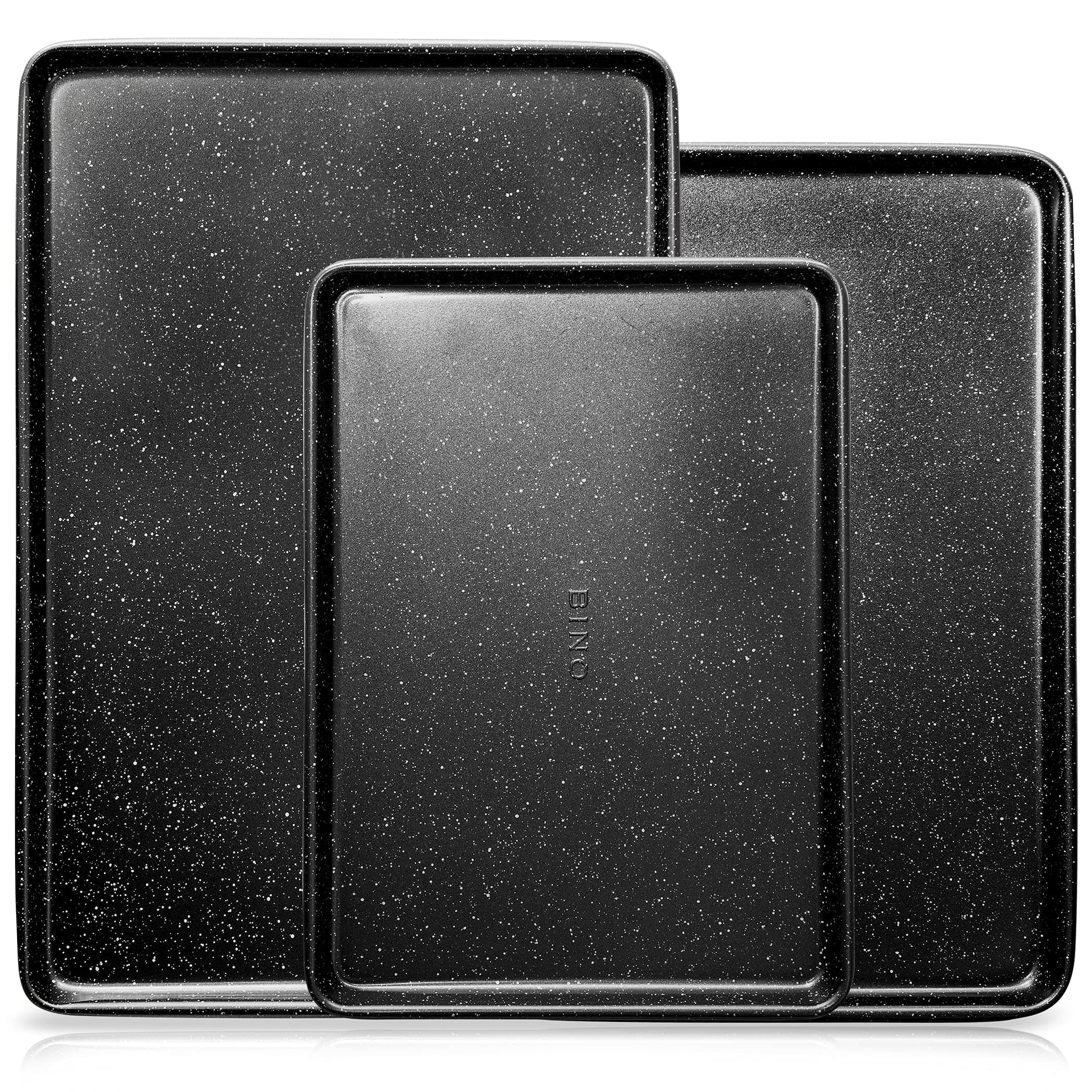 BKN Cookie Sheet Pan Set - 3-Piece Speckled Black | Carbon Steel NonStick Pans | Oven Safe