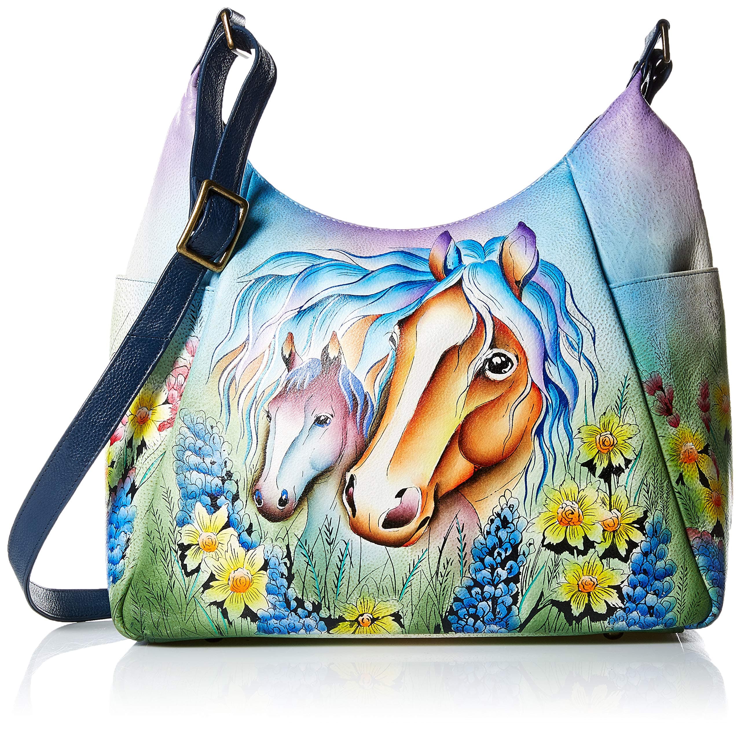 Anna by Anuschka Hand Painted Leather Women's Large Multi Pocket Hobo - Mother’s love