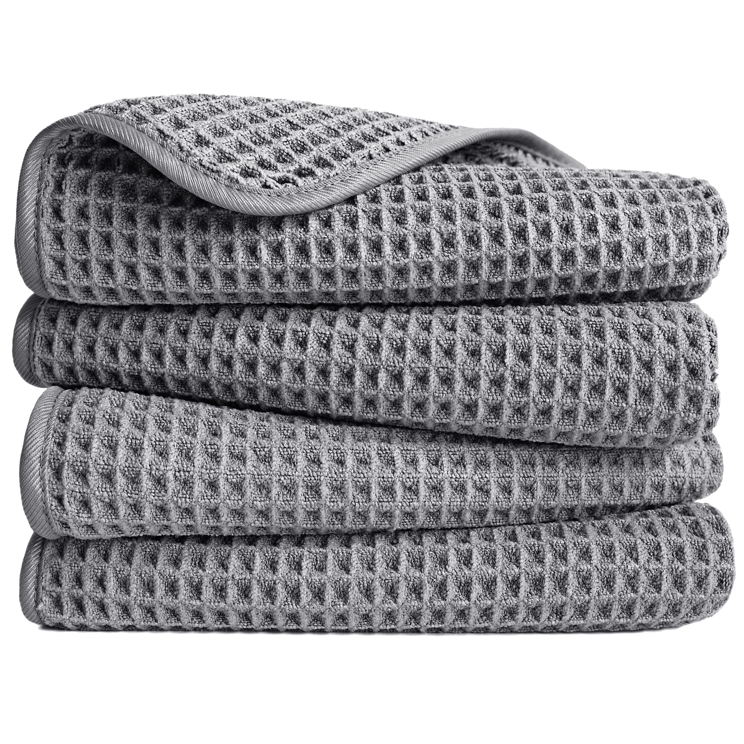 Microfibre Lint Free Hand Towel, 40 x 76 cm, 4 Pack (Grey, Waffle Weave)