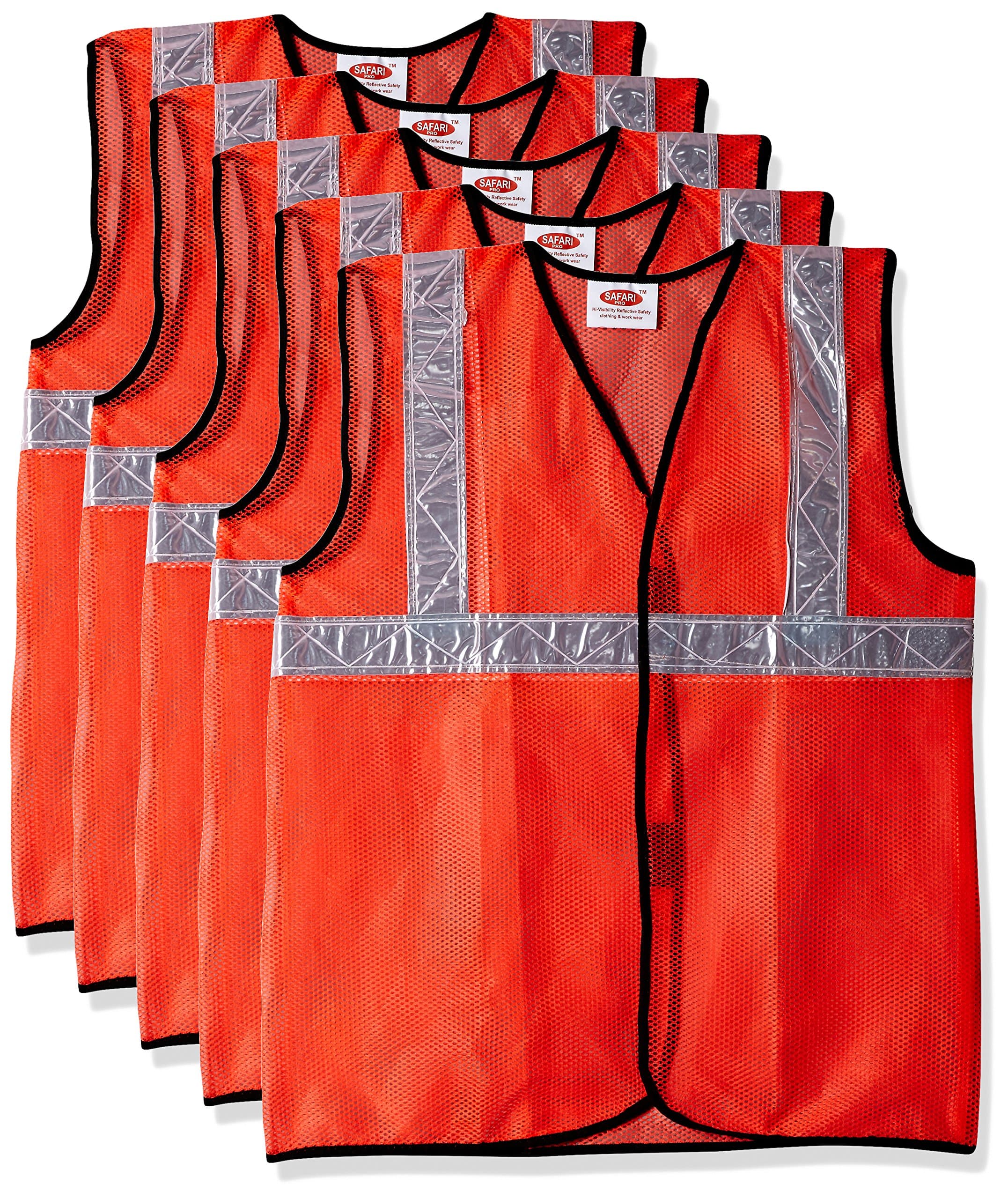 Safari Pro 2' Inch Reflective Safety Jacket, Orange, Mesh Type, Set of 5