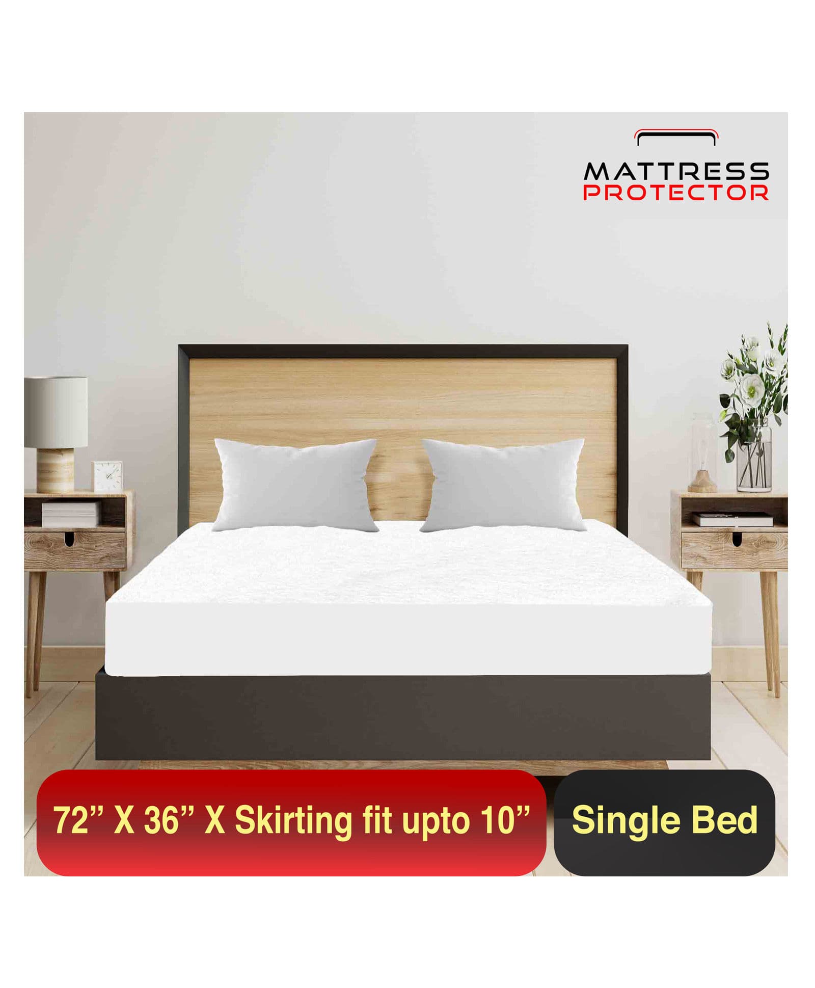 Mattress Protector Waterproof Mattress Cover Single Bed For Bed Size 72 x 36 inches - White