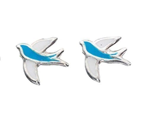 Unique Wishlist Sterling Silver Blue Bird Stud Earrings *bas/A875