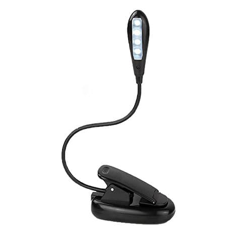 Book Light,4 LED Reading Light,Portable Clip on Reading Lamp,Travel Light,Battery Powered Clip Light,2 Brightness Settings,Soft Padded Clamp with USB Cable