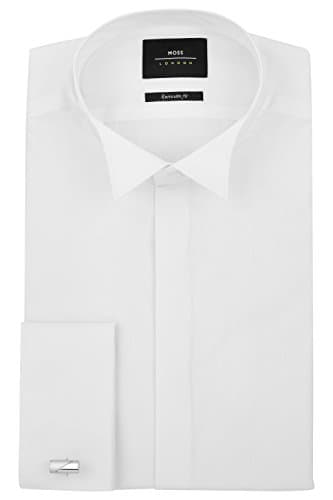 Moss London Men`s Extra Slim Fit Double Cuff Wing Collar Dress Shirt 15.5 in White