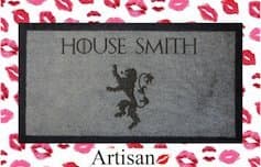 70cm x 40cm LIGHT / GREY Washable Door Mat Game of Thrones HOUSE PERSONALISED LANNISTER EMBLEM by ARTISAN KISS