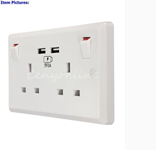 Universal Socket Double Dual 250V 13A white USB Port Electric Wall