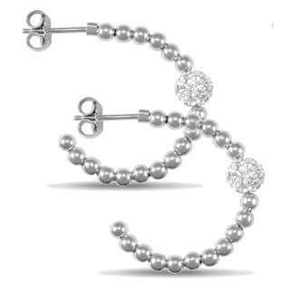 TOC 925 Sterling Silver Crystal Disco Ball Bead Half Hoop Earrings