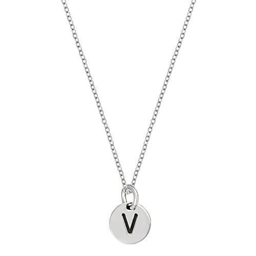 Silverly Women's .925 Sterling Silver Round Disc Name Initial Alphabet Charm Pendant Necklace, 18"