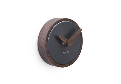 NOMON - Atomo Wall Graphite. Luxury Designer Wall Clock. Walnut Wood. Graphite finish steel. Designer timepiece. Small round clock. Polished, minimalist, decorative clock. Office, bedroom, desk, nightable. Non Ticking. German Mechanism. - WALNUT, GRAPHITE.
