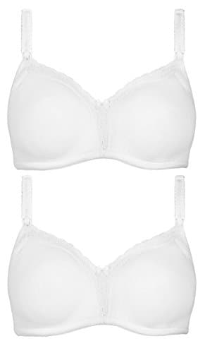 Storelines Pack of Two Famous Make Non-Wired T-Shirt Maternity Nursing Bra. Sizes 32 to 40. B to G Cups (34B, White)
