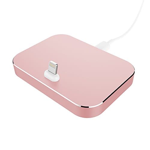 NganSek Aluminum Lightning Docking Station for iPhone 7, 7Plus, 6, 6Plus, 6s, 5, 5Plus, 5s, ipad, Sync Data Charging Dock Desktop Docking Charger with USB Cable (Rosegold), 3.07 x 2.17 x 0.39 inches