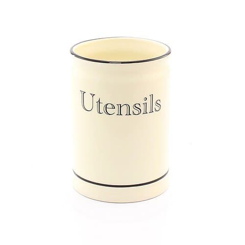 Cottage Kitchen Utensils Storage Pot in Cream and Black