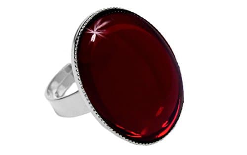 Rings 925 Silver Plated Classic Universal Adjustable Size Oval 25mm x 18mm Ruby Red Glass Czech Stone Handmade BohemStyle