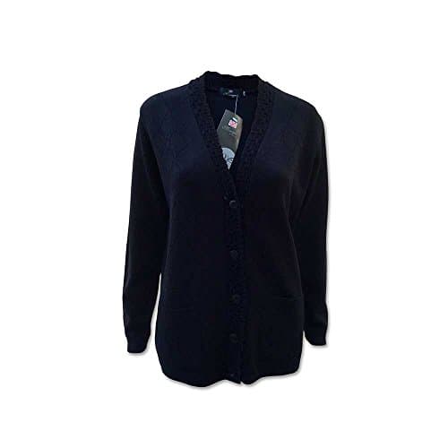 Monash Clothing Diamond Pattern V Neck Long Sleeved 2 Pocket Cardigan (Black, L/XL (18/20))