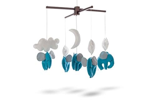 Marmelada Lights Handmade soft Felt Nursery-crib-cot Hanging Mobile Dreaming Elephants in the clouds, Bedtime room Decor