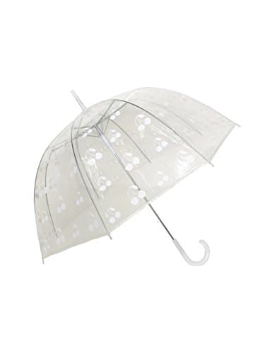 SMATI Women's Umbrella dome transparent - Cherry - Automatic open (White)