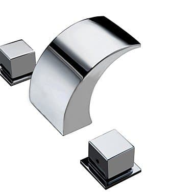 SHENCHI Contemporary Deck Mounted Waterfall Two Handles Three Holes Chrome Bathroom Sink Faucet other countries