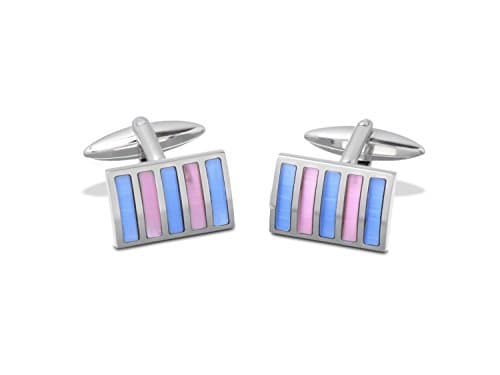 Wedding Gift for Men, Designer Rectangle, Pink & Blue Cats Eye Cufflinks by Broadstone in Cuff Link Gift Box, Smart Black Tie / Wedding Suit / Groom or Usher Cufflink, Valentine's or Fathers Day Gift