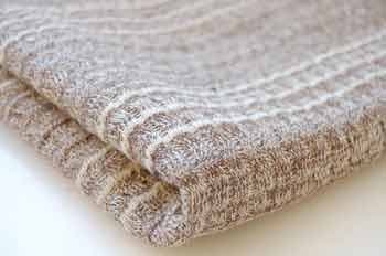 Soft Handle Knitted Jersy Fabric, Fine Marl Two-Tone Twisted Yarn, Fine Line Horizontal Stripes, 2 Colours, Soft Brown With Stone-Linen Marl, Soft Navy With Stone-Linen Marl Effect, Great Price At £5.95 per meter