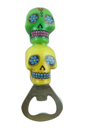 Candy Skull Bottle Opener - Green/Yellow