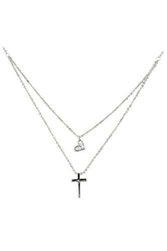Duplexes Small Crystal Cross and Heart Necklace