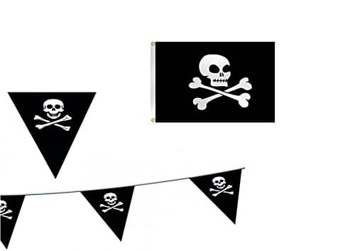 Pirate Flag and Bunting Pack - 5ft x 3ft Fabric Pirate Flag and 6m PE Pirate Bunting