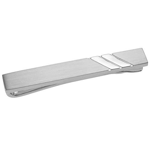CUFF IT Shiny Repp Stripes Brush Silver Ties Clips Bar Normal Width Ties Gift Box