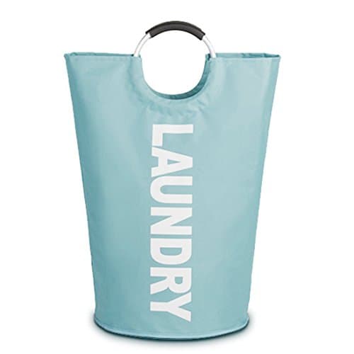 Foldable Heavy-duty Laundry Basket Waterproof Bag with Double Round Rings Jumbo Laundry Hamper (Blue)