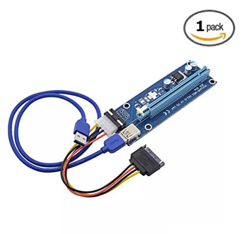 WARESTORE (Pack of 6) Powered PCI-Express Riser - 1X to 16X PCIE USB 3.0 Adapter Card - With USB Extension Cable - VER 006 - GPU Graphics Card Crypto Currency Mining (1 Pack)