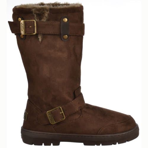 Ladies Womens Ella Biker Fur Lined Flat Winter Snow Boot - Chestnut Brown, Black, Dark Brown, Grey Brown UK5 - EU38 - US7 - AU6